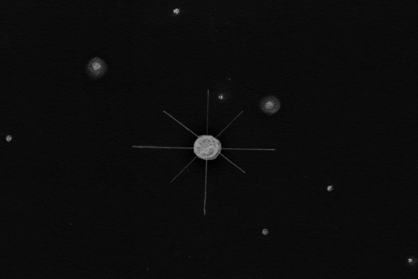 An inverted EAA pencil sketch of the galaxies NGC 3636 and NGC 3637 in Crater by Dale Holt